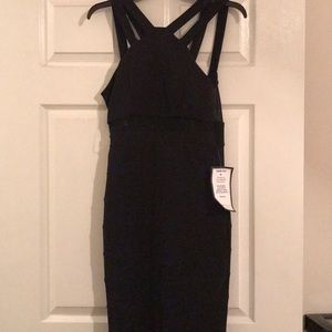 Black Floor Length Dress with Mesh Detail